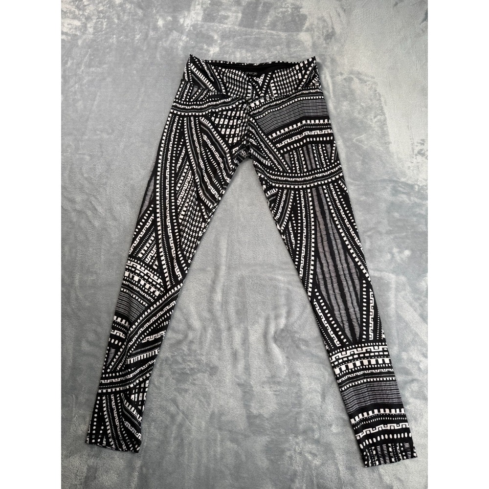 Energie Leggings Women's Medium Black White Geometric Print High Waisted Pull On